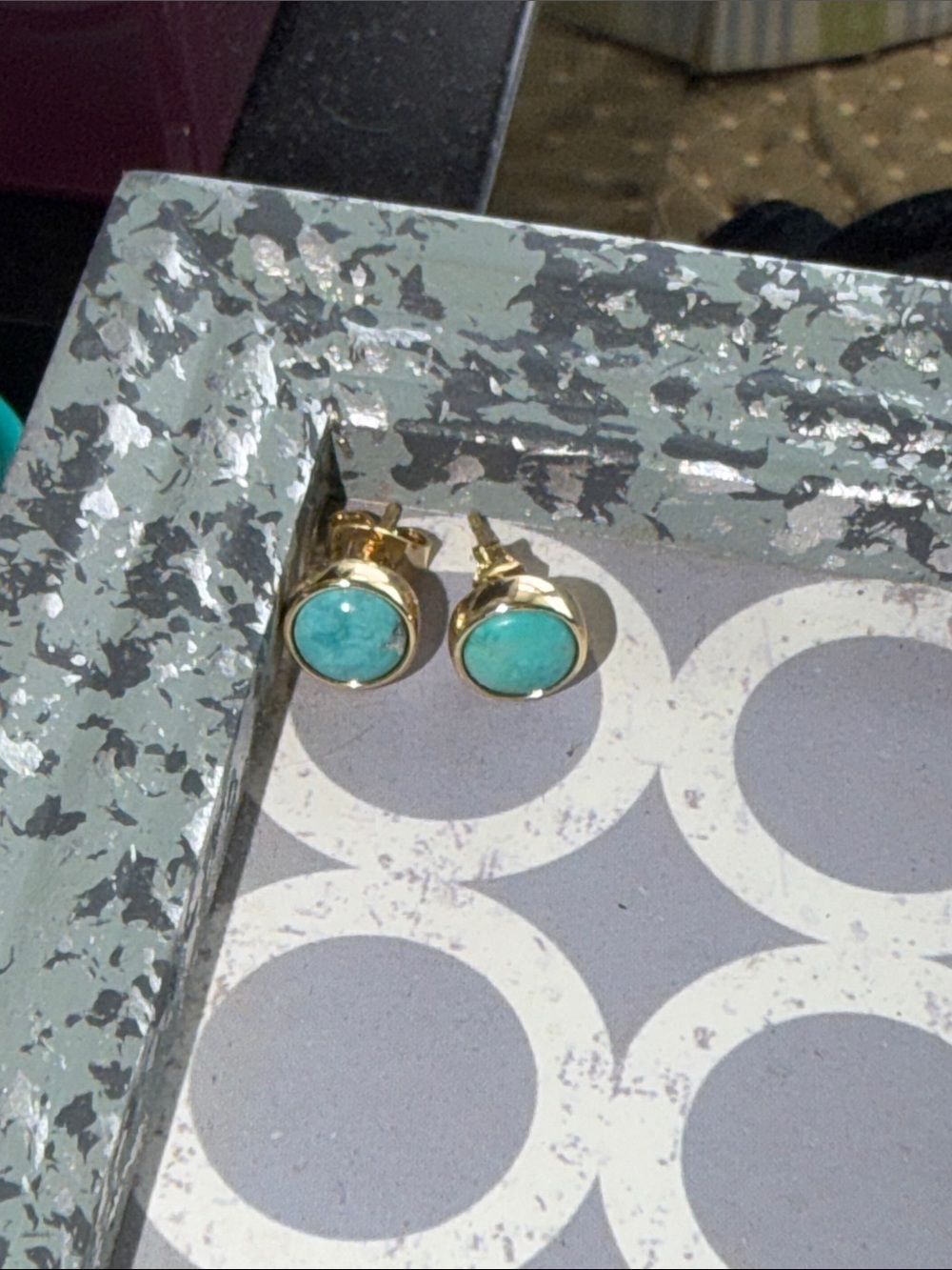 Pierced turquoise studs posts style lovely round color is exquisite gold plated - Picture 5 of 13